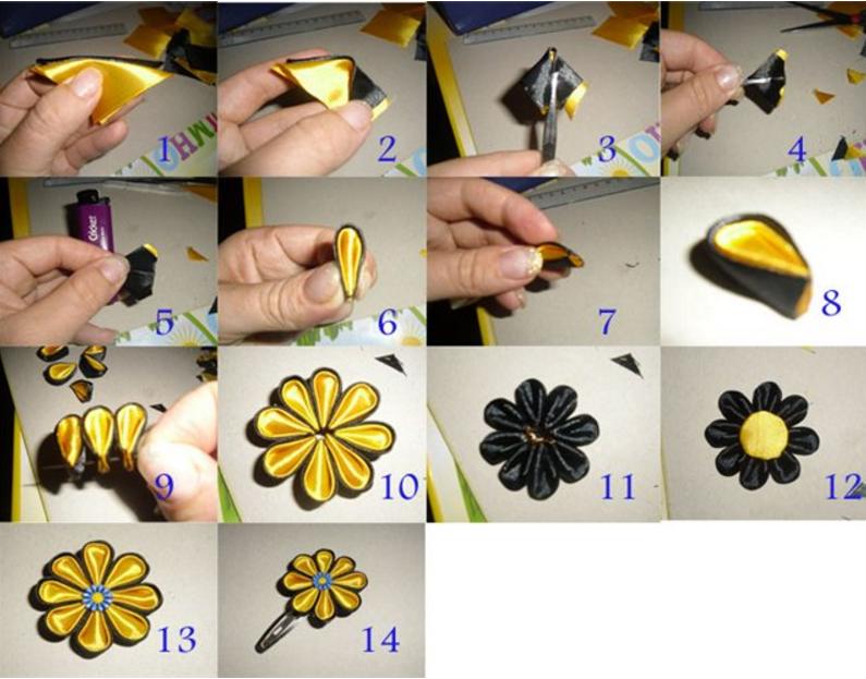 Изготовление цветов из лент канзаши своими руками 12-2