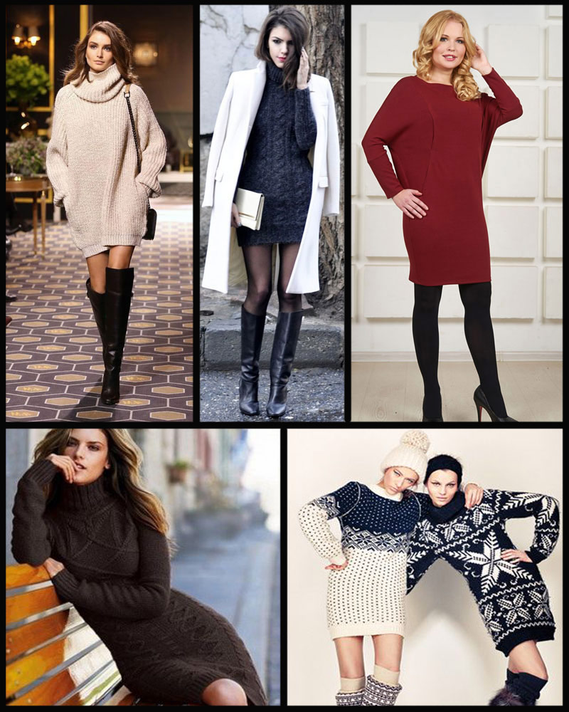 Как связать теплое зимнее платье свитер для женщин спицами: фото новых моделей и схема 2