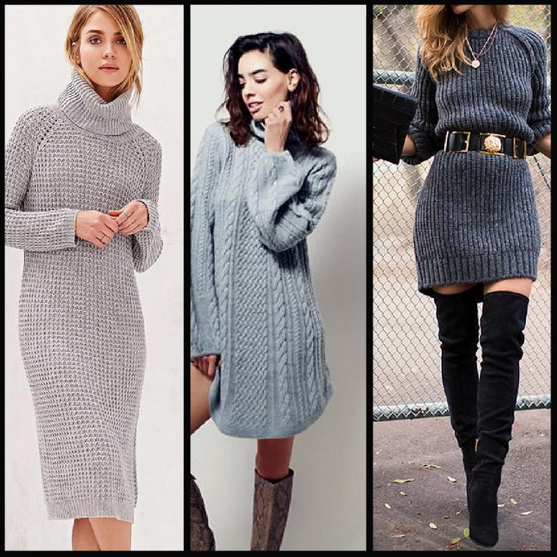 Как связать теплое зимнее платье свитер для женщин спицами: фото новых моделей и схема 3