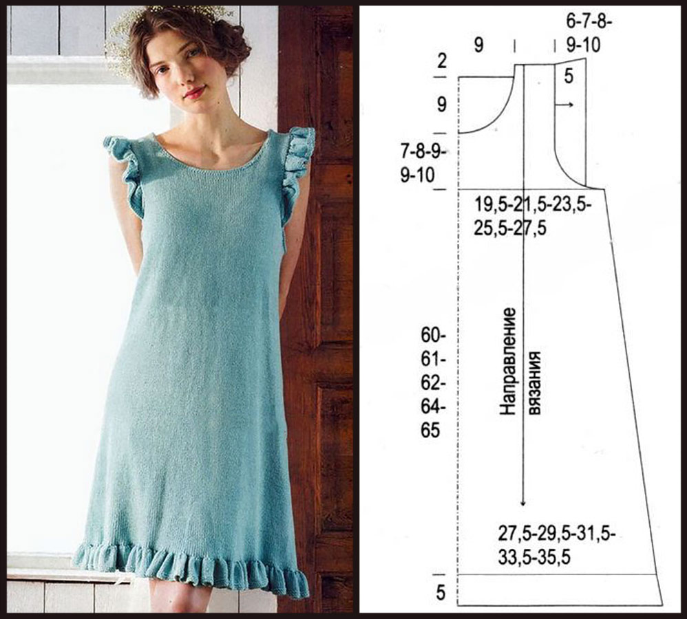 Как связать спицами короткое модное платье с рукавами? 4