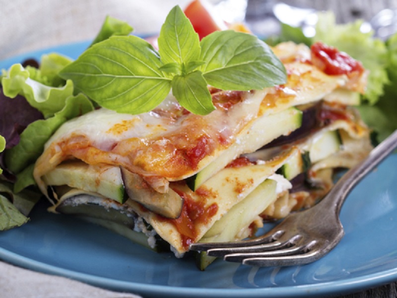 Vegetable lasagna with zucchini, tomato and eggplant